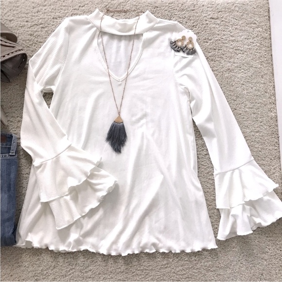 Choker Neck, Bell Sleeve Tunic Top - Picture 6 of 7